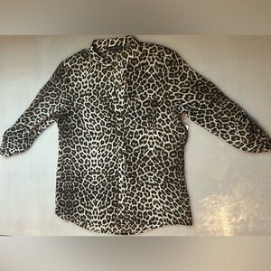 Women’s Long Sleeve Button Up Sheer Blouse Leopard Print w/Cuffed Sleeves Size M